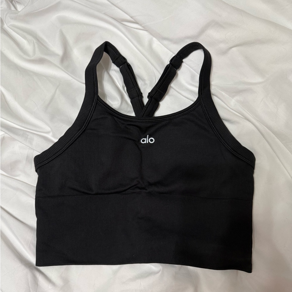ALO Yoga Black Racerback Sports Bra with Wide Band